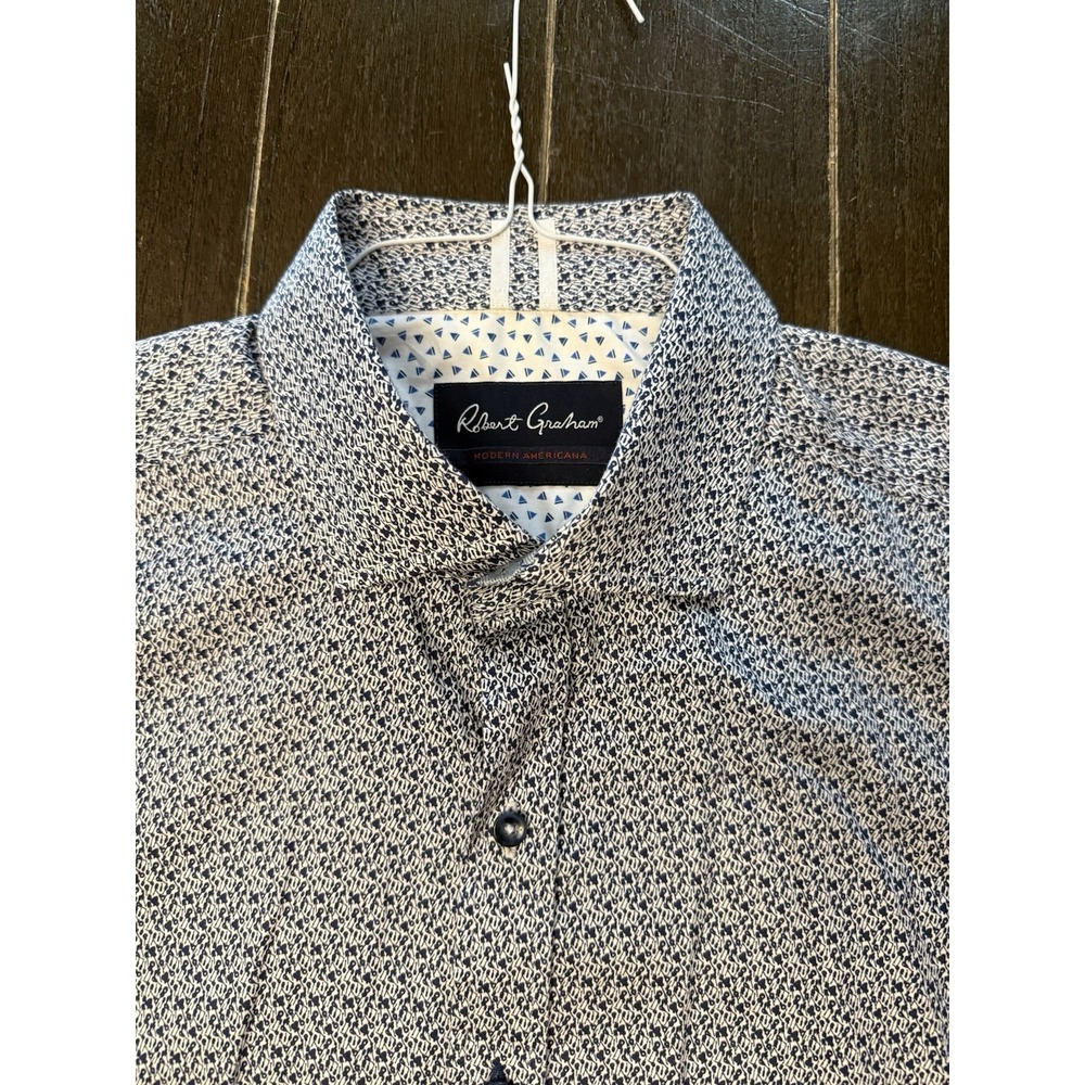 Robert Graham Modern Americana Shirt Mens XL Tailored Fit Blue White Stretch